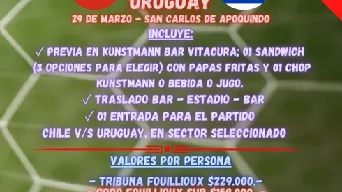 Últimas entradas para ver a Chile incluyen previa en bar y traslado al estadio