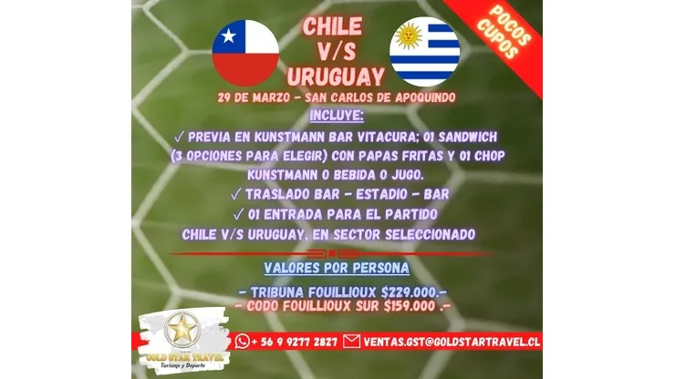 Últimas entradas para ver a Chile incluyen previa en bar y traslado al estadio