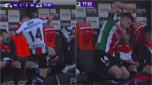 La reacción con rabia de Bruno Barticciotto tras haber sido reemplazado en el Palestino vs. O'Higgins.
