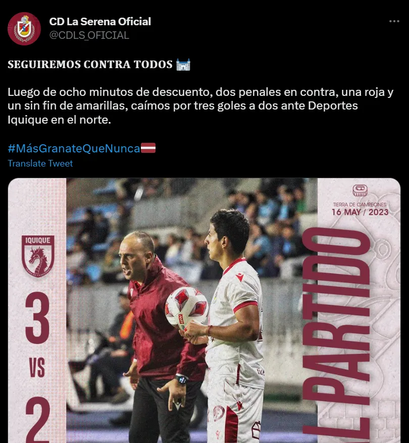 Captura Twitter Deportes La Serena.