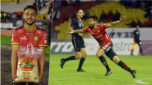 Dávila celebra su buena actuación con una bolsa de arroz