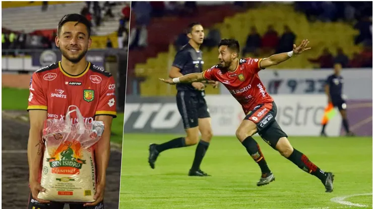 Dávila celebra su buena actuación con una bolsa de arroz