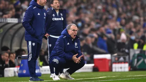 LEEDS, ENGLAND - DECEMBER 18: Marcelo Bielsa, Manager of Leeds United reacts during the Premier League match between Leeds United and Arsenal at Elland Road on December 18, 2021 in Leeds, England. (Photo by Stu Forster/Getty Images)