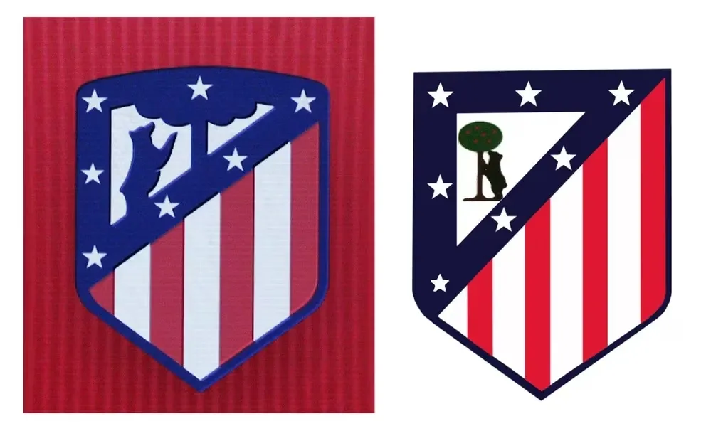 El nuevo escudo del Atlético de Madrid (izquierda) y el antiguo logo (derecha), el que se recuperará.