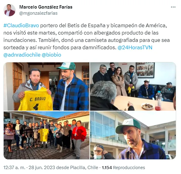 El alcalde de Placilla exhibió con orgullo la visita de Claudio Bravo.