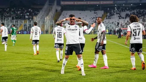 El delantero albo celebra tras su gol en el Monumental.