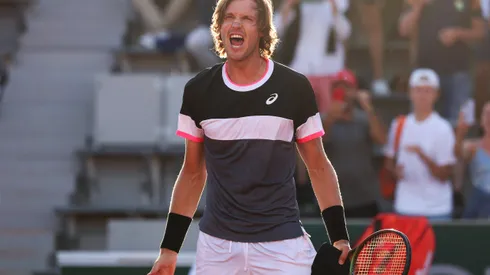PARIS, FRANCE - JUNE 01: Nicolas Jarry of Chile celebrates winning match point against Tommy Paul of United States during the Men's Singles Second Round match on Day Five of the 2023 French Open at Roland Garros on June 01, 2023 in Paris, France. (Photo by Julian Finney/Getty Images)