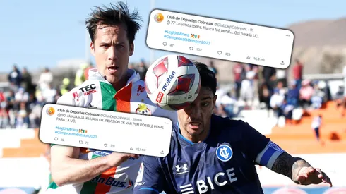 Francisco Alarcón y Fernando Zampedri pelean una pelota, todo mientras el CM de Cobresal tuiteaba el minuto a minuto del partido ante la UC.