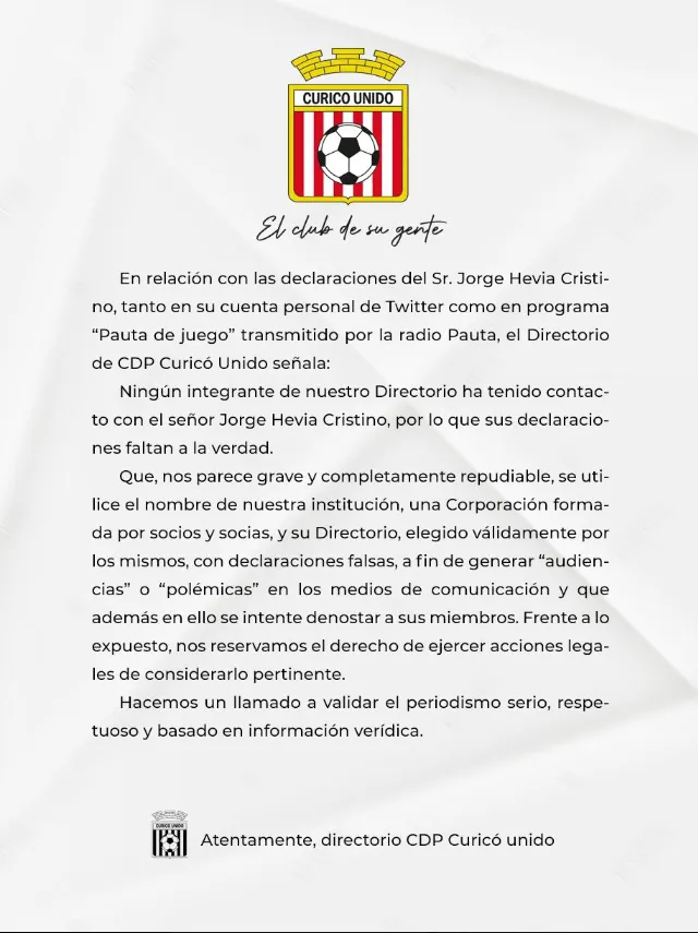 Captura Twitter Curicó Unido.