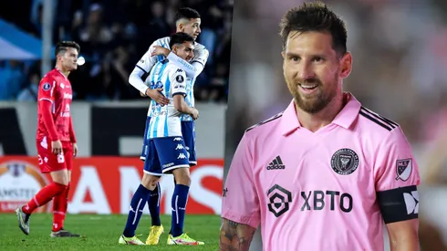 Tomás Avilés abraza a su compañero Axel Ojeda en el choque con Ñublense por Copa Libertadores. Y Messi se alista para recibirlo.