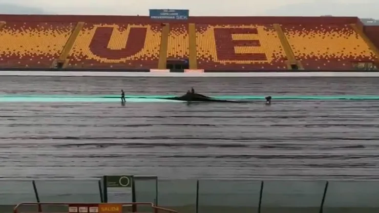 El viernes la cancha fue cuidada con una carpeta.