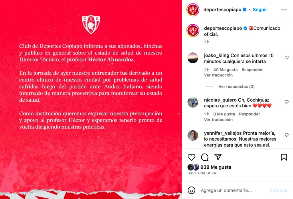 El comunicado de Deportes Copiapó por su DT.