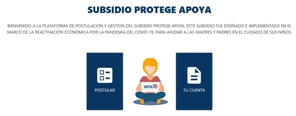 Capura del sitio web de postulación del Sence