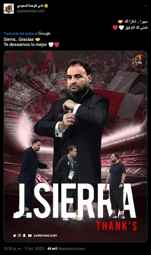 Con elegancia, el Al Wehda anunció la salida de José Luis Sierra como su técnico. Foto: Comunicaciones Al Wehda.