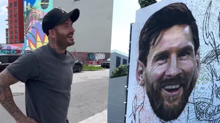 Beckham conociendo el mural de Messi en Miami