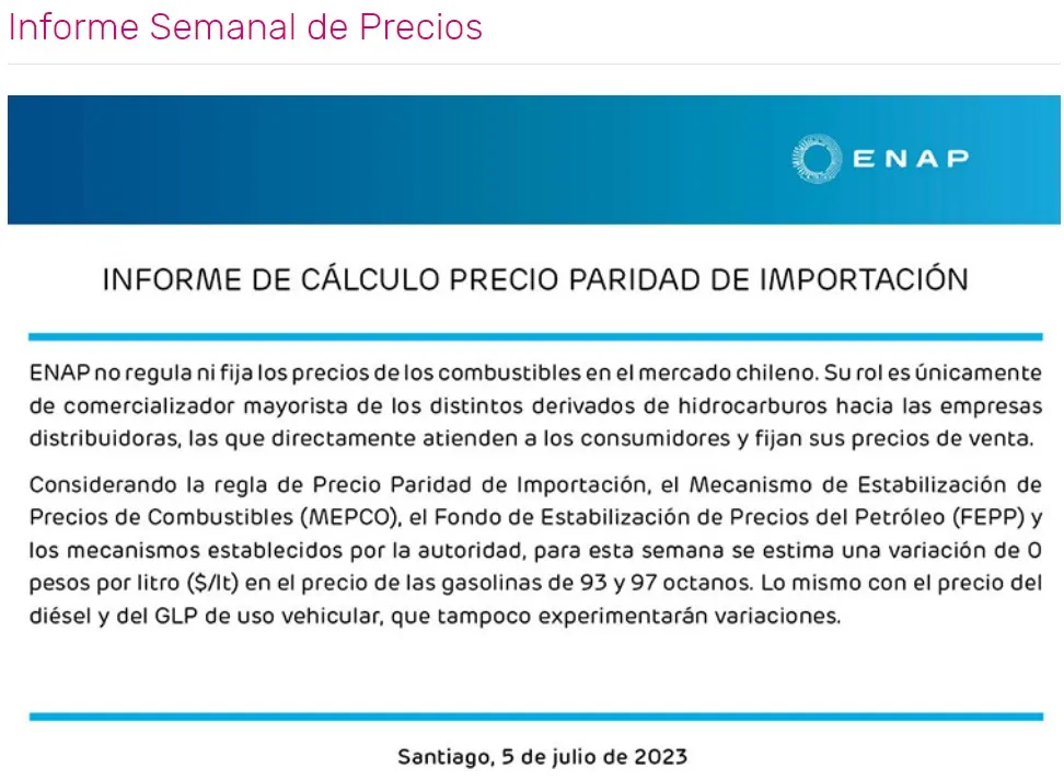 El informe semanal de ENAP.