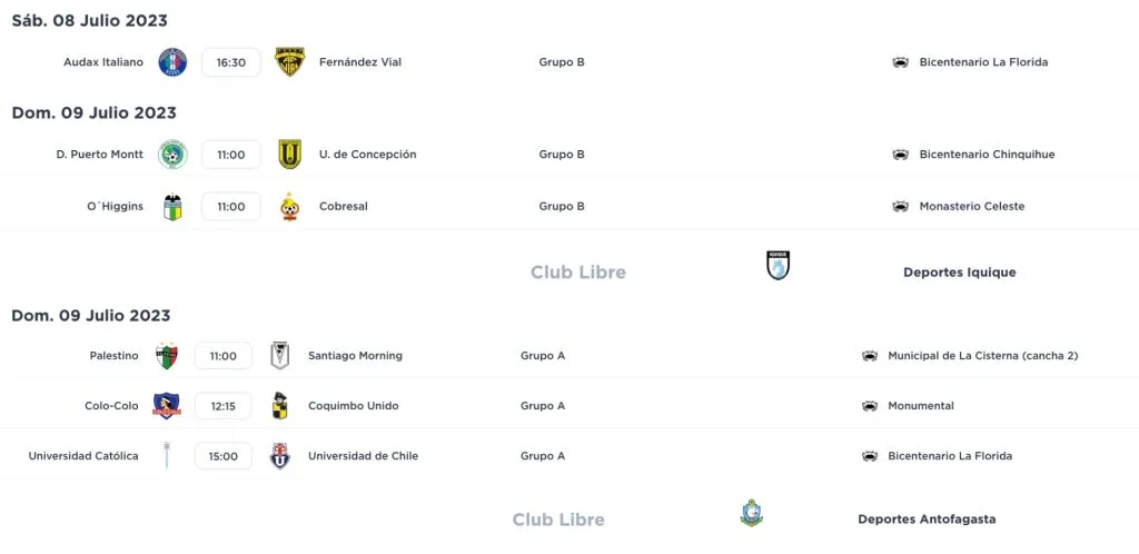 La programación definitiva de la fecha 1. | Campeonatochileno.cl