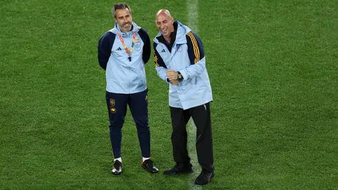 Luis Rubiales junto a su único apoyo, el técnico español Jorge Vilda.