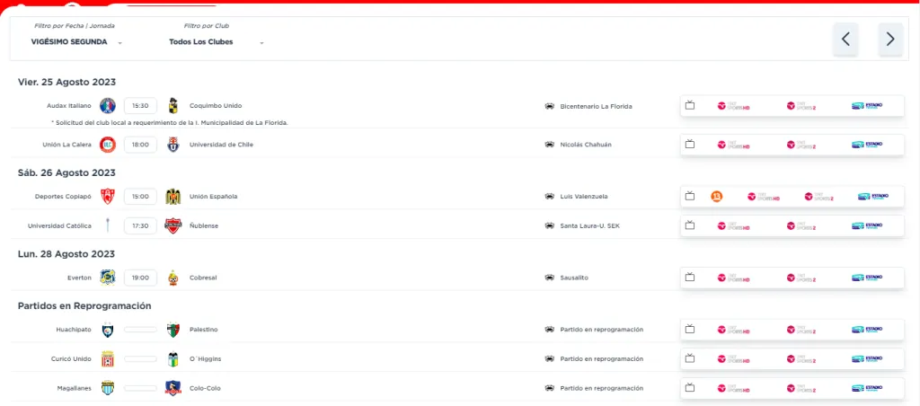 Tres duelos suspendidos en la página oficial del torneo nacional.