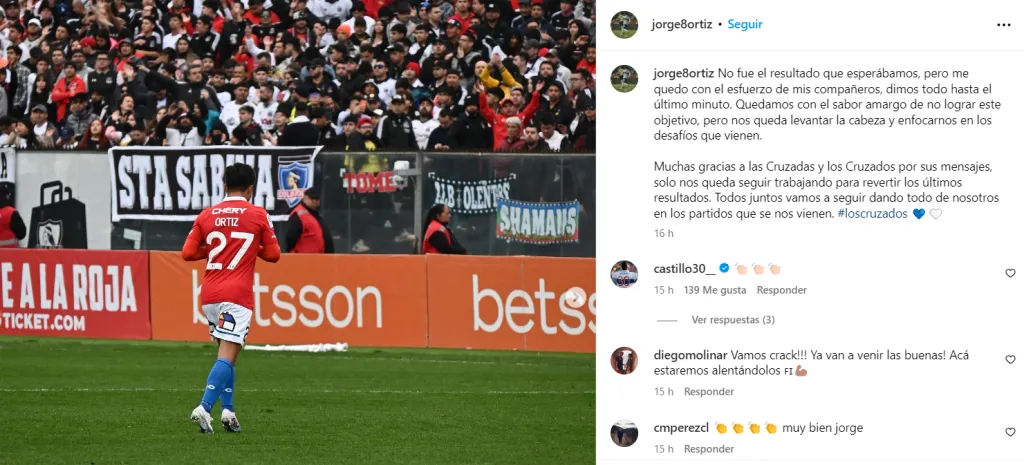El desahogo de Jorge Ortiz tras sus minutos en el Monumental. (Captura Instagram).