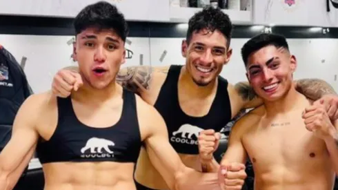 Damián Pizarro celebra en el camarín el triunfo de Colo Colo ante la UC