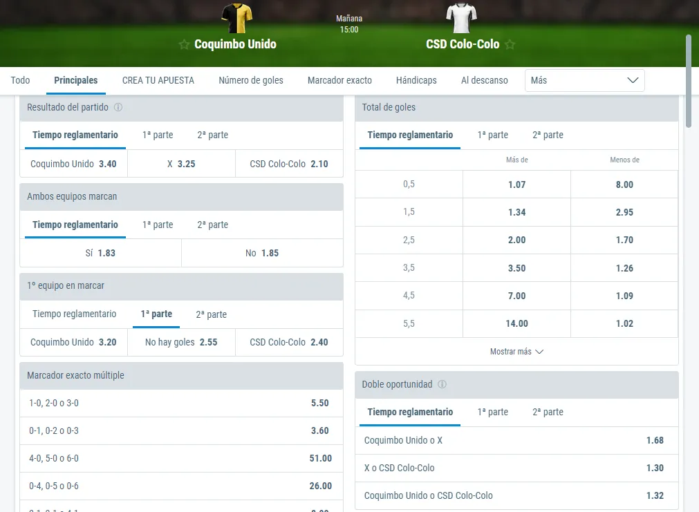 Las cuotas de este interesante partido del Campeonato Nacional 2023 entre Coquimbo Unido vs Colo Colo. Foto: Sportingbet.