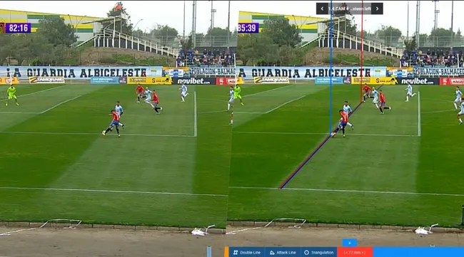 La imagen televisa y que posteriormente mostró el VAR en el gol anulado de Unión Española. | Foto: Captura.