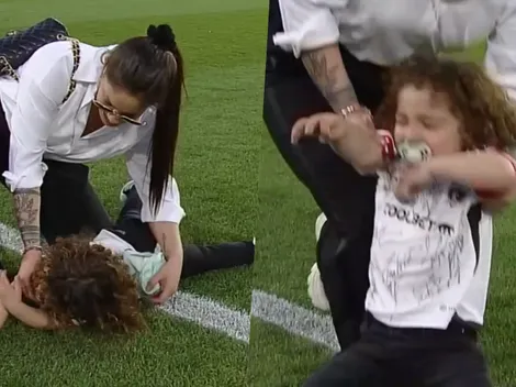 Al hijo del Peluca Falcón le da la pataleta en plena cancha del Monumental