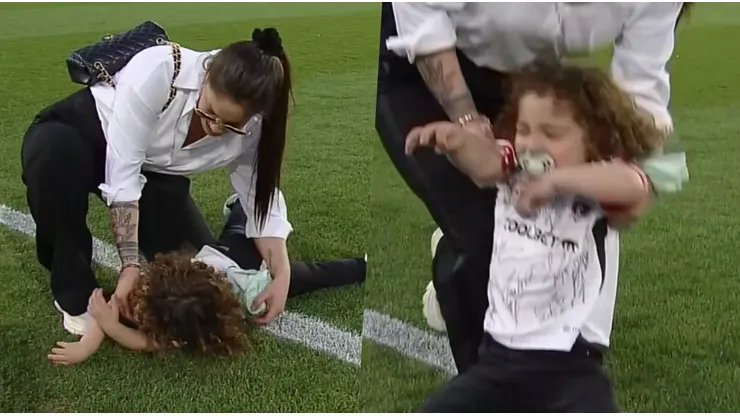 El hijo del Peluca no quería salir de la cancha del Monumental.