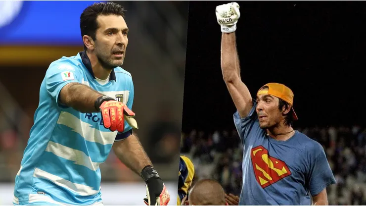 Gianluigi Buffon en su etapa con Parma y vestido de Superman