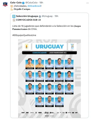 El festejo de Colo Colo con Alan Saldivia en Uruguay.
