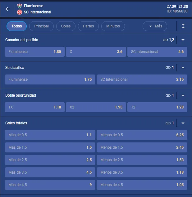 Algunas de las cuotas para el encuentro de Fluminense vs Internacional de Porto Alegre. Foto: Boomerang.