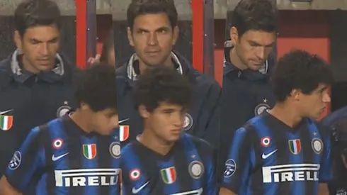 Pellegrino le dio las últimas instrucciones a Philipe Coutinho antes de hacer su debut en la Champions League, en 2010.