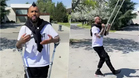 Arturo Vidal bailó con muletas y todo en plena recuperación.