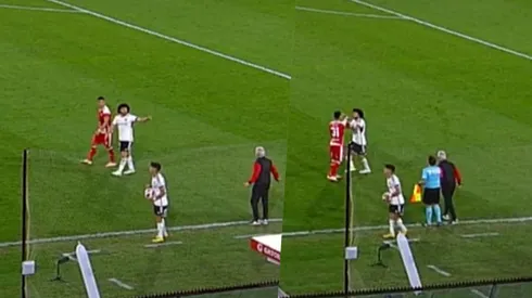 Falcón y Basay tuvieron un duro encontrón en la cancha del Monumental.