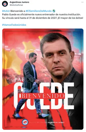 Pablo Guede es nuevo técnico de Argentinos Juniors. Vuelve a Argentina, donde estuvo en San Lorenzo en 2016.