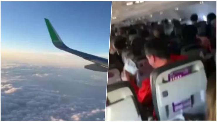 Pasajeros del avión de la selección chilena comparten las turbulencias camino a Montevideo.