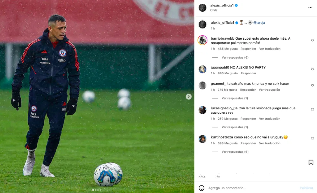 Este fue el mensaje de Alexis Sánchez tras quedar fuera del duelo con Uruguay. Foto: Instagram.