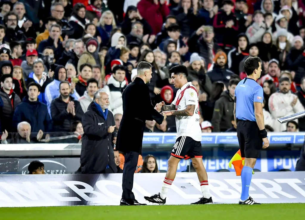 Martín Demichelis y Enzo Pérez, dos que conversaron en la interna de River Plate para resolver problemas.  (Marcelo Endelli/Getty Images)