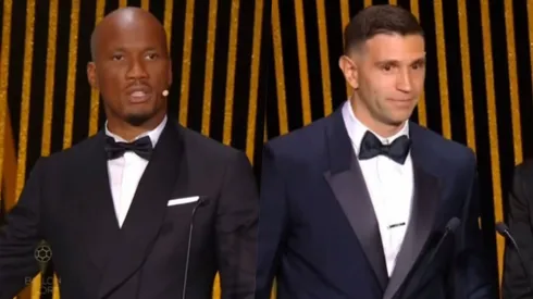 Didier Drogba interrumpió el discurso de Emiliano Martínez para pedir que lo dejaran de pifiar.