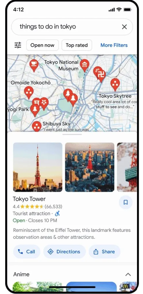 Nueva función de resultados temáticos | Foto: Google Maps