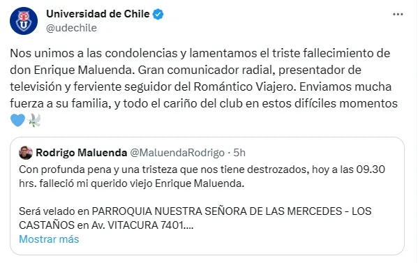 El mensaje en las redes sociales de la U.