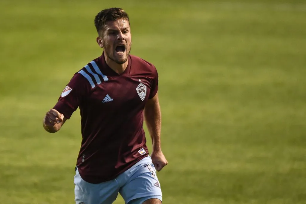 Diego Rubio celebra uno de los goles que convirtió en Colorado Rapids. (Alex Goodlett/Getty Images).