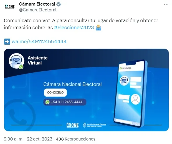 Publicación en X de la Cámara Nacional Electora | Foto: @CamaraElectoral
