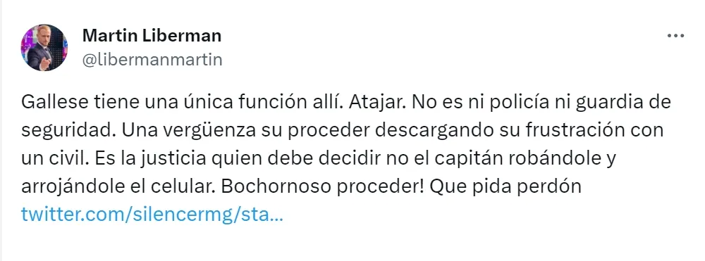 La opinión del periodista por el incidente (@libermanmartin)