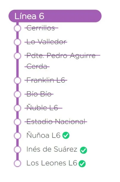 Estaciones de la Línea 6 del Metro que estarán cerradas el viernes 20 de octubre entre las 16:30 horas a las 19:30 horas.