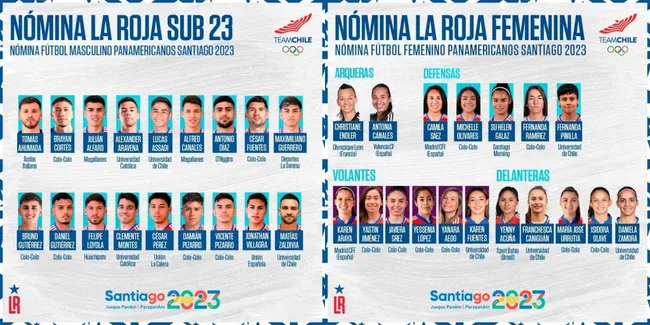 Las nóminas de la Selección Chilena Femenina y Sub 23 para Santiago 2023. | Foto: La Roja
