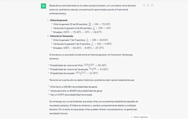 Proyección de Chile vs. Venezuela según ChatGPT (Captura)