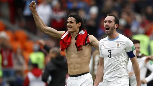 Edinson Cavani y Diego Godín en la selección de Uruguay.