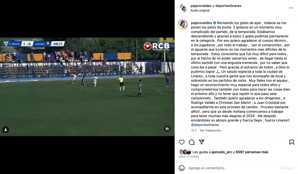 El posteo de Pájaro Valdés